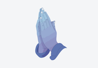 Illustration of Hands Clasped in Prayer with Blue Tones and White Nails.