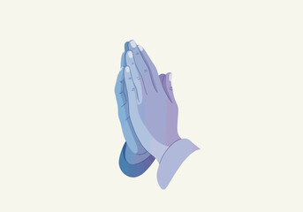 Praying Hands Illustration in Blue and Purple Tones.