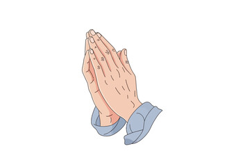 Cartoon Illustration of Praying Hands with Blue Sleeves.