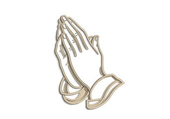 Stylized Praying Hands Illustration with Beige Outline and Shadow.