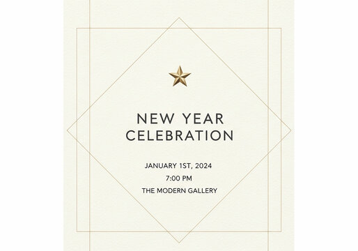 Elegant New Year Celebration invitation for a sophisticated gallery event on January 1st, 2024 at 7:00 PM