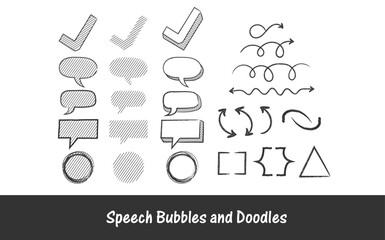 Speech bubbles and hand drawn doodles collection