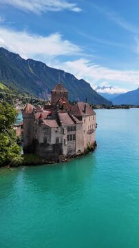 Medieval fortress Chillon Castle located on Lake Geneva in Switzerland