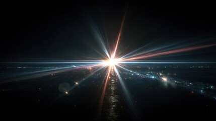 Bright lens flare above a sparkling City at Night, clean and crisp, suited for modern interface design and infographics