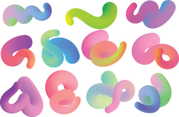 Twelve abstract 3D fluid shapes with vibrant gradient colors vector