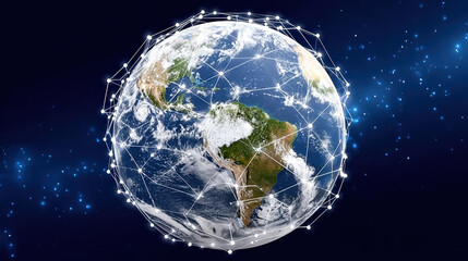 Abstract Global Network Connection Around The Earth Globe Illustration. Ai Generated Images