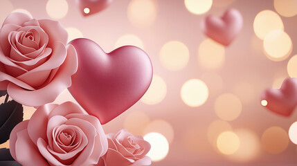 Pink rose heart romantic love floral soft background bokeh valentine celebration dreamy feminine elegant pastel affection greeting wedding anniversary blossom decorative flower beauty tender sweet