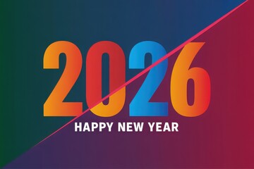 Vibrant gradient 2026 happy new year greeting card with diagonal lines and modern design