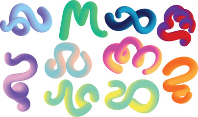 Collection of abstract 3D fluid shapes with vibrant color gradients colorful