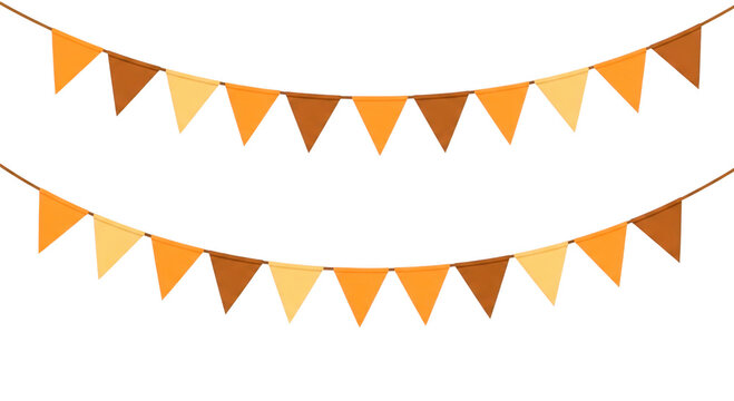 Festive garland of orange and brown triangular flags for party decoration