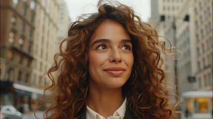 Happy businesswoman using mobile phone app for business communication in manhattan, new york city video 4k