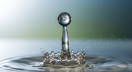 Captivating water droplet collision creates mesmerizing crown splash in a stunning macro shot, ideal for science, nature, or creative projects seeking visual impact
