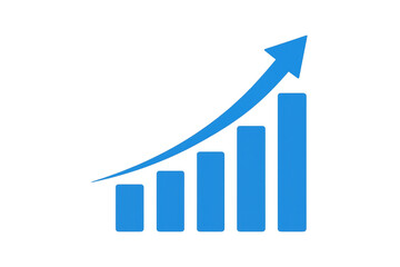 Business growth bar chart with rising arrow showing financial success and progress data on transparent background