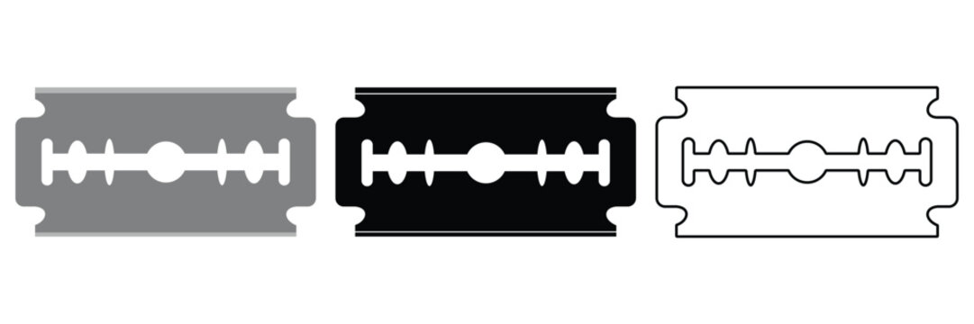 Razor Blade icon vector set. Silhouette of razor blade vector icon. Out line of razor blade vector symbol. Silhouette of blade vector illustration.	
