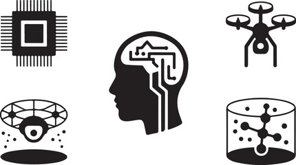Silhouette vector icon of a man thinking with headphones, a concept for business, education, or mind intelligence