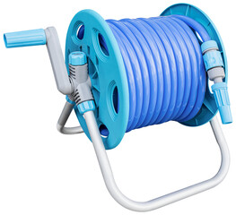 Hose reel with blue rubber tube