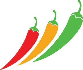 Three stylized chili peppers red orange and green on white red chili orange chili