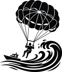 Parasailing person silhouette over the water