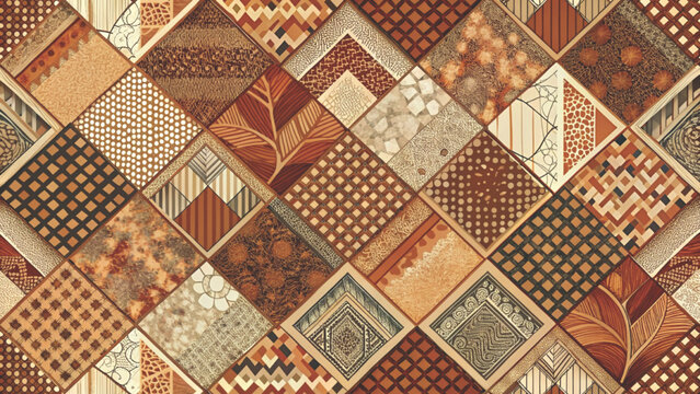 Seamless geometric pattern of diagonal woven blocks filled with hand-drawn wavy brush strokes Vector background 