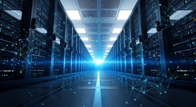 Futuristic Data Center with Network Connections