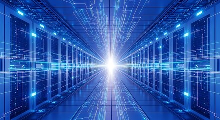 Server Room with Holographic Network Connections