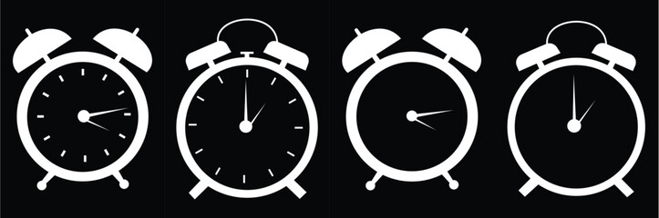 Ringing Alarm Clock Silhouette – Vector Icon Isolated on White Background. 