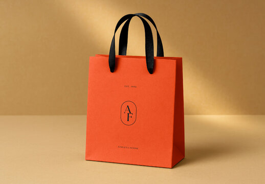Elegant Orange Paper Bag Mockup PSD