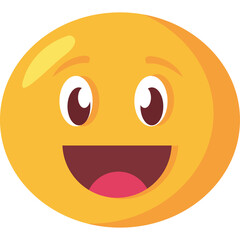 Joyful Yellow Emoji Face with Wide Open Mouth and Big Eyes Expressing Happiness and Excitement on Transparent Background