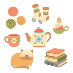 cozy home set isolated, flat style