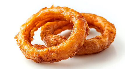 Fototapeta premium A Fried Onion Ring With Crispy Coating Isolated On White Background Snack Food