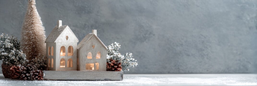 Christmas tree is in front of two houses