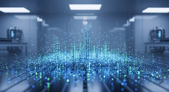 Explore the future of tech with this captivating abstract data visualization, perfect for science, research, technology, and innovation presentations or website designs