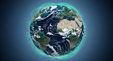 Explore global connections with this vibrant Earth visualization highlighting worldwide data flow for business presentations or educational content about international networks and technology trends