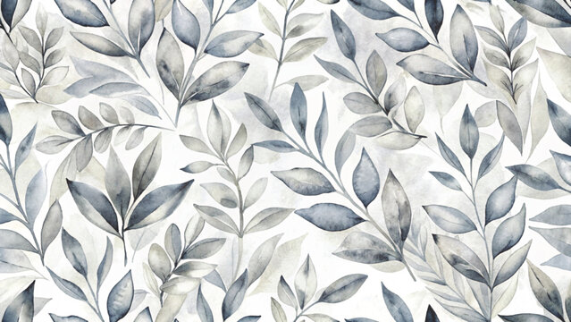 soft watercolor leaves pattern, delicate gray monochrome palette Vector background 