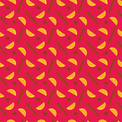 seamless spice of mulled wine with orange, star anise, cinnamon on red wine background, christmas drink repeated wallpaper, mulled wine spice ornament paper illustration