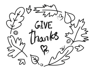 Give thanks leaf wreath, Autumn gratitude art, Thanksgiving line wreath
