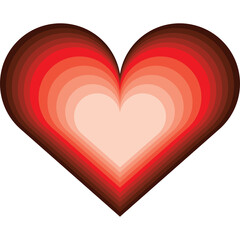 Layered Heart Shape with Red and Brown Tones and Transparent Background Featuring a Gradient Effect of Love Symbolism and Abstract Design