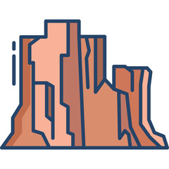 Layered Terracotta Rock Formations With Deep Blue Outlines And A Flat Transparent Background