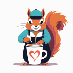 Squirrel Barista Pouring Heart Coffee