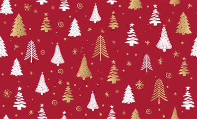 Festive Red and Gold Christmas Tree Holiday Pattern