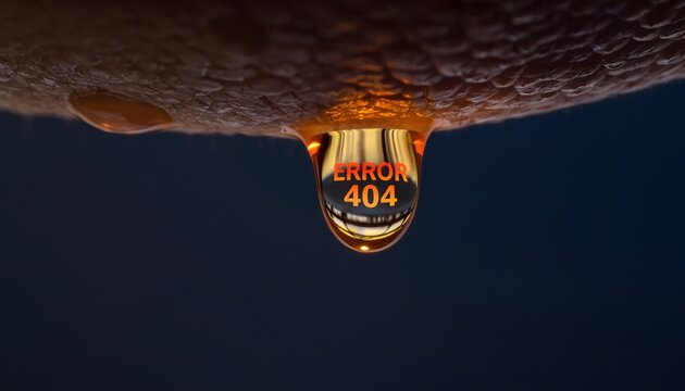 Error page not found error message in water drop concept for website and server issues