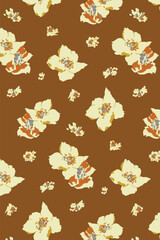 Abstract solid vector textile design, arrangement with a brightness monochrome hibiscus flowers, all-over seamless pattern with orange  and cream tone illustration, digital image printing factory