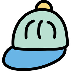 Light Blue Cap with Yellow Button and Blue Brim Minimalist Drawing Isolated on Transparent Background