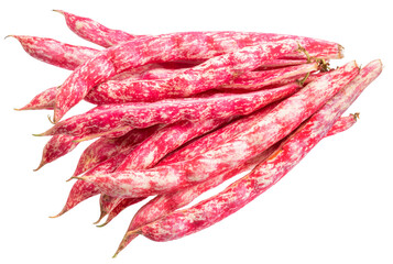 Borlotti beans or pinto beans and on white background. File contains clipping paths.