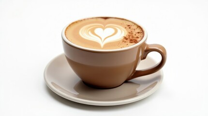 Delicious cappuccino with heart shaped latte art and cinnamon topping