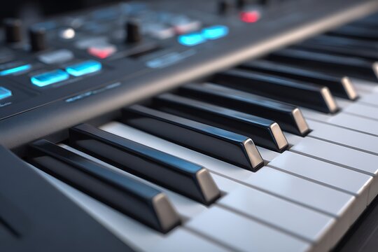 Electronic music synthesizer keyboard creating sound