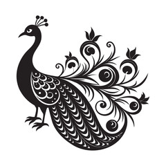 Ornamental Peacock Vine Silhouette Illustration