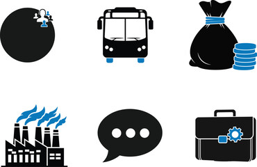 Illustration of diverse business elements showcasing teamwork transportation financial growth manufacturing communication and technological advancements for modern corporate strategies