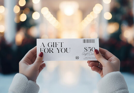 Gift Card Mockup Held In Hands PSD