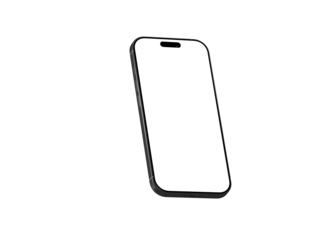 High-quality photo of a modern smartphone with a blank screen, perfect for app presentations or website mockups. Isolated on white background.
